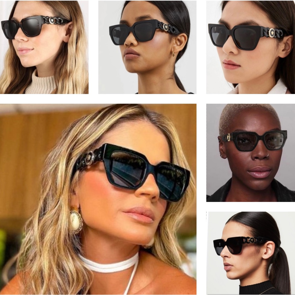 Versace Havana Chain Cut Out Medusa Hardware On Temples Sunglasses